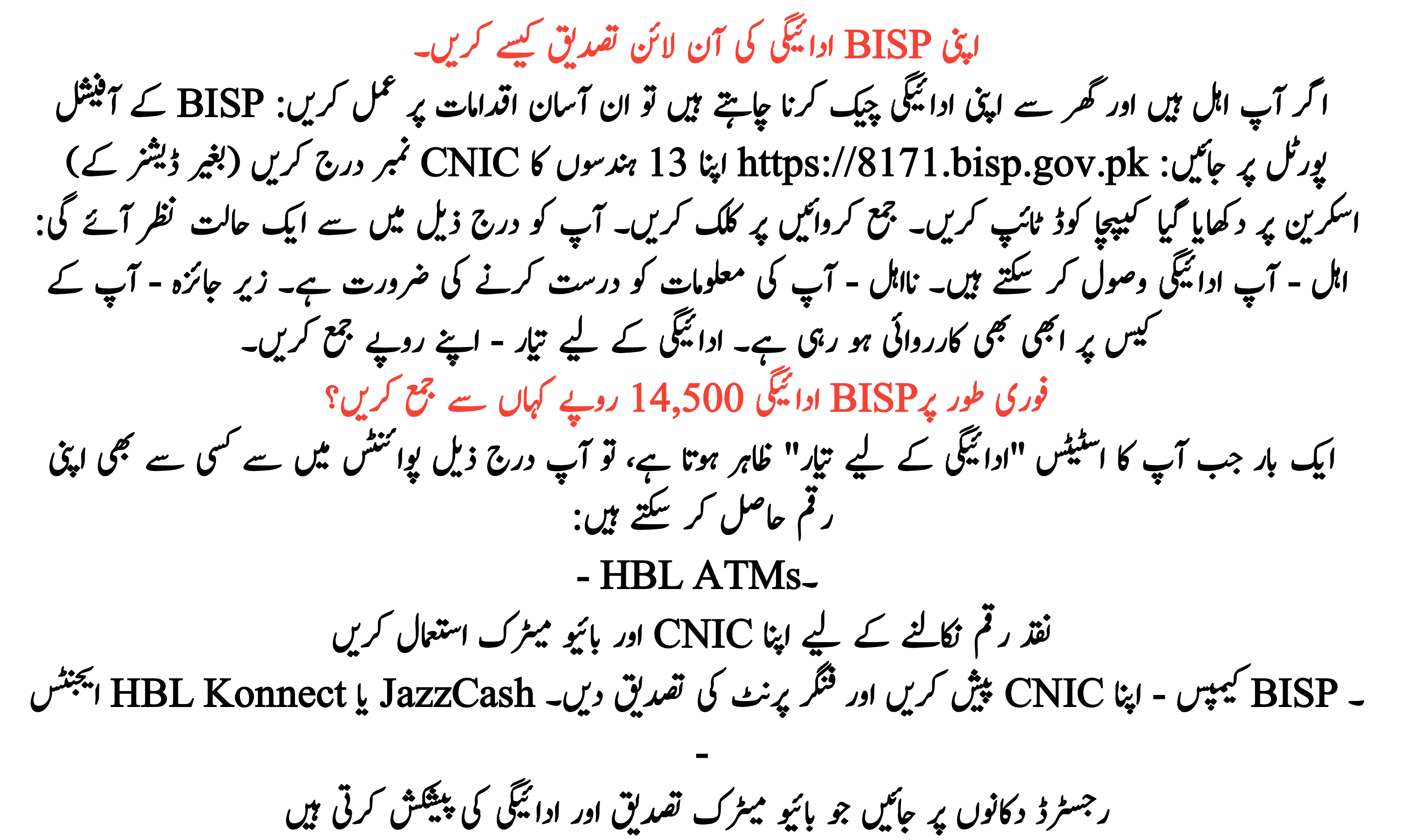 BISP 8171 July Payment Verification via Tehsil Office