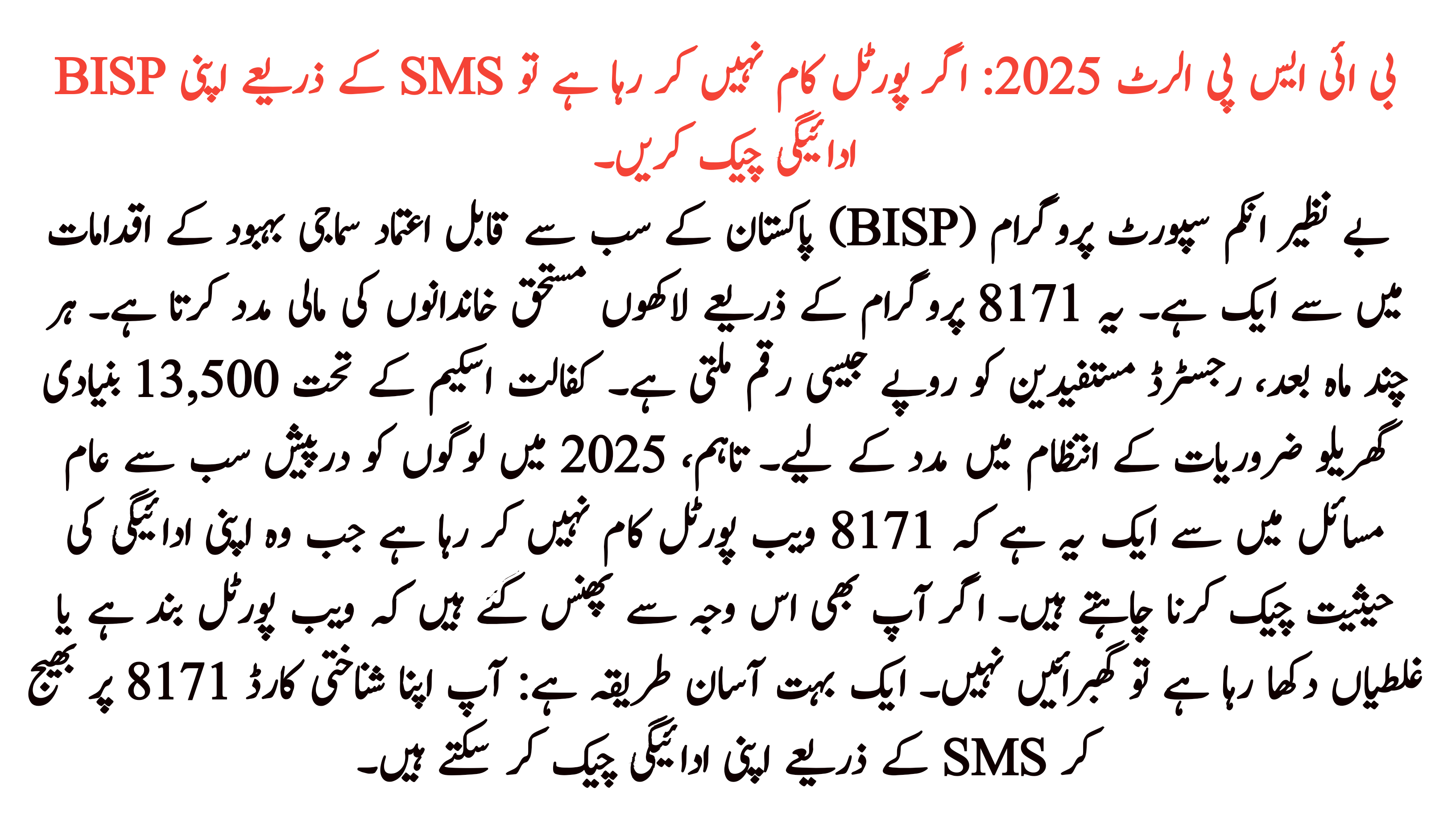 Check Your BISP Payment Through SMS If Portal Not Working