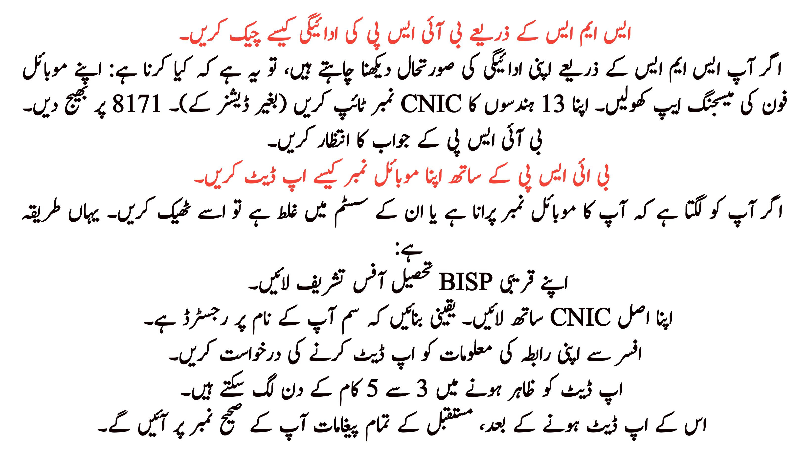Check Your BISP Payment Through SMS If Portal Not Working
